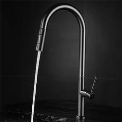 Grifo extraíble gris para cocina, mezclador de fregadero de oro cepillado, rotación de 360 grados, Torneira