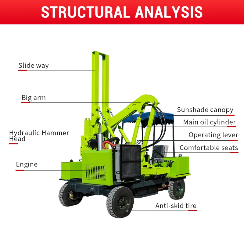 Hydraulic Guardrail Piling Machine For Highway Road Safety Barrier Installation Traffic Fence Post Ramming Driver Rig