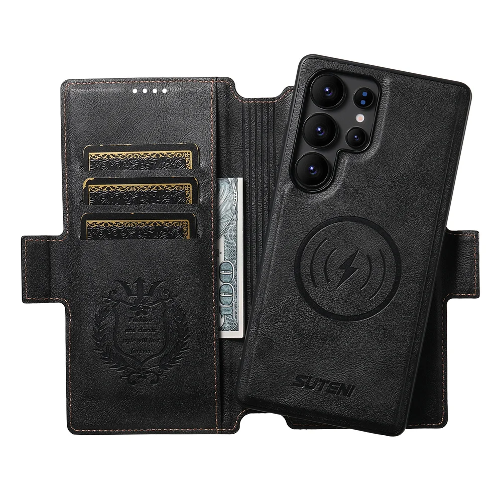 

SUTENI 2 in 1 Detachable Magnetic Leather Case for Galaxy S25 Ultra S24U S23U S22U Wireless Charging Flip Cover Slim Wallet Case