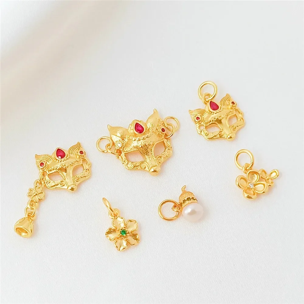 

24K Sand Gold Inlaid Zirconium Fox Mask Double-ear Pendant Diy Bracelet Necklace Beaded Jewelry Accessory Material