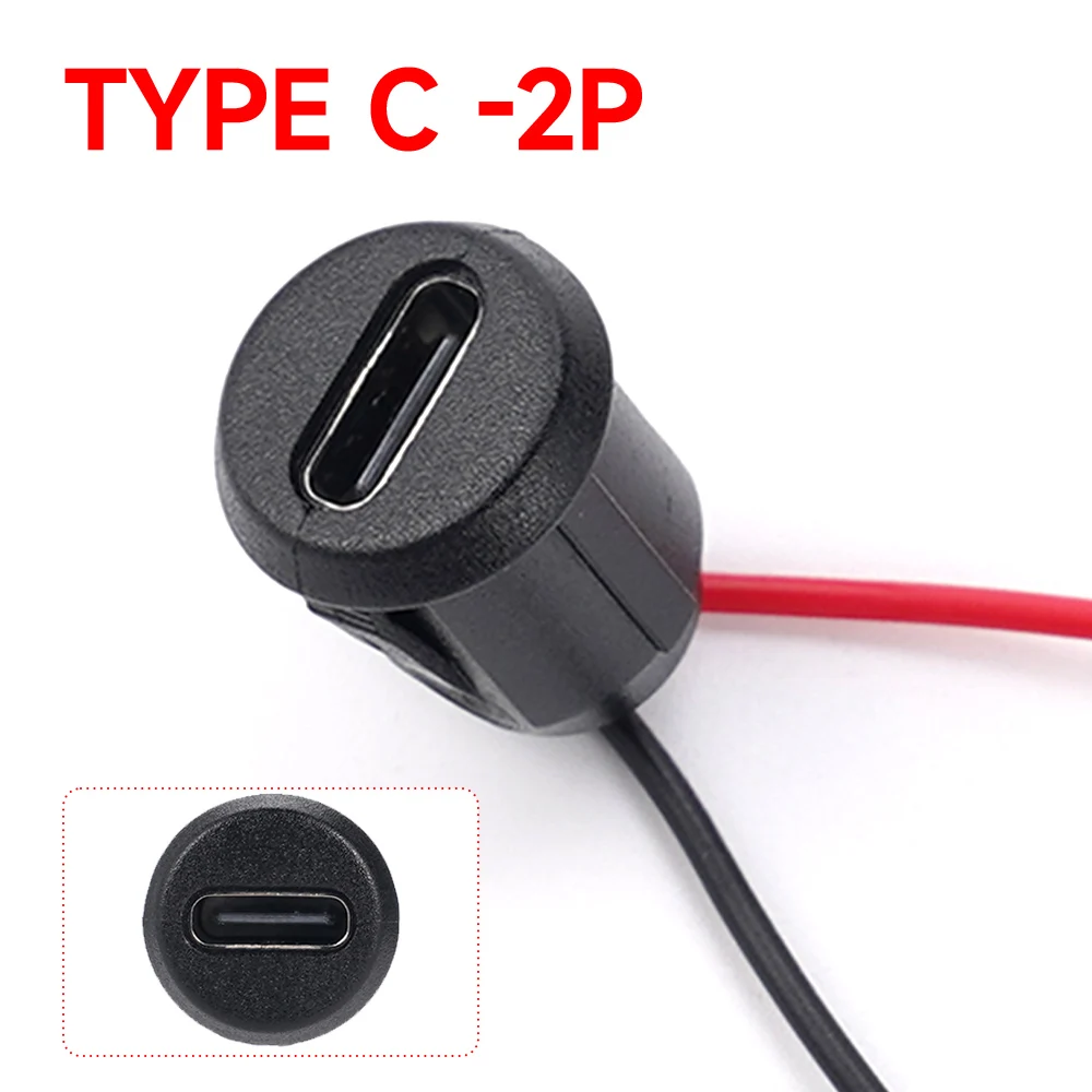 Type-C 2P Female Chassis Direct Crimp USB Female Chassis Connector Jack Female Charging Port Waterproof with Card Buckle