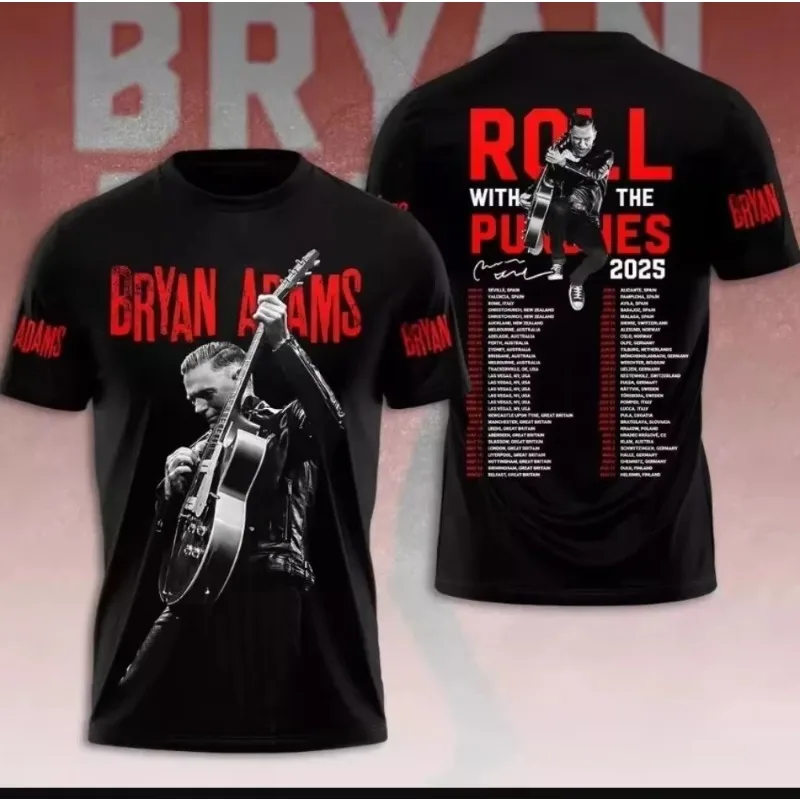Gift for Fans - Black Bryan Adams Short sleeved Printed T-shirt for Both Men and Women Tour 2025