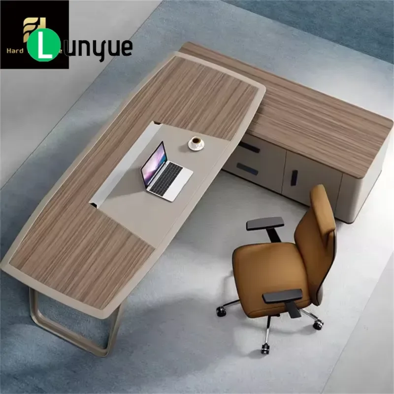 Modern Luxury L Shape Boss Desk with Storage High Quality CEO Office Furniture Executive Workstation for Home Office Business
