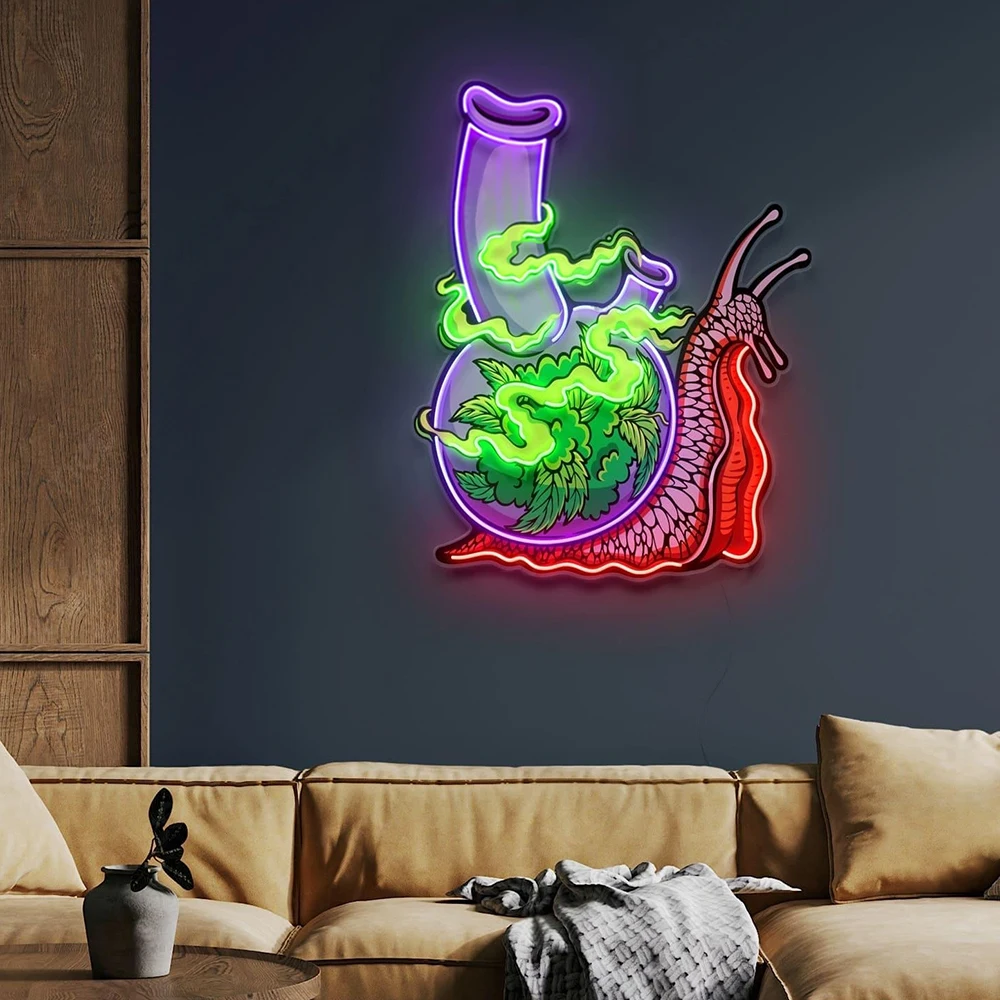 

Colorful Snail Walking with A Smoker LED Neon Artwork Acrylic Sign for Smoke Store Wall Decoration Night Lights Business Neon