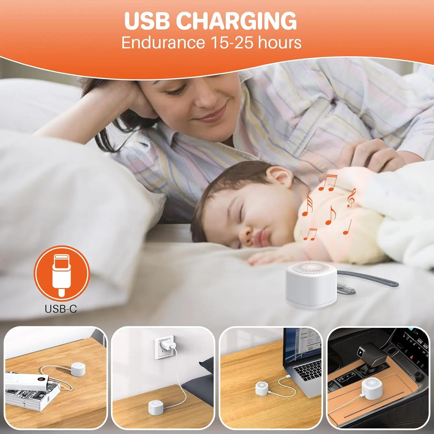 Portable Mini Sound Machine with 10 Sounds,Sleep Timer,Memory,Rechargeable for Travel,Home,and Office.