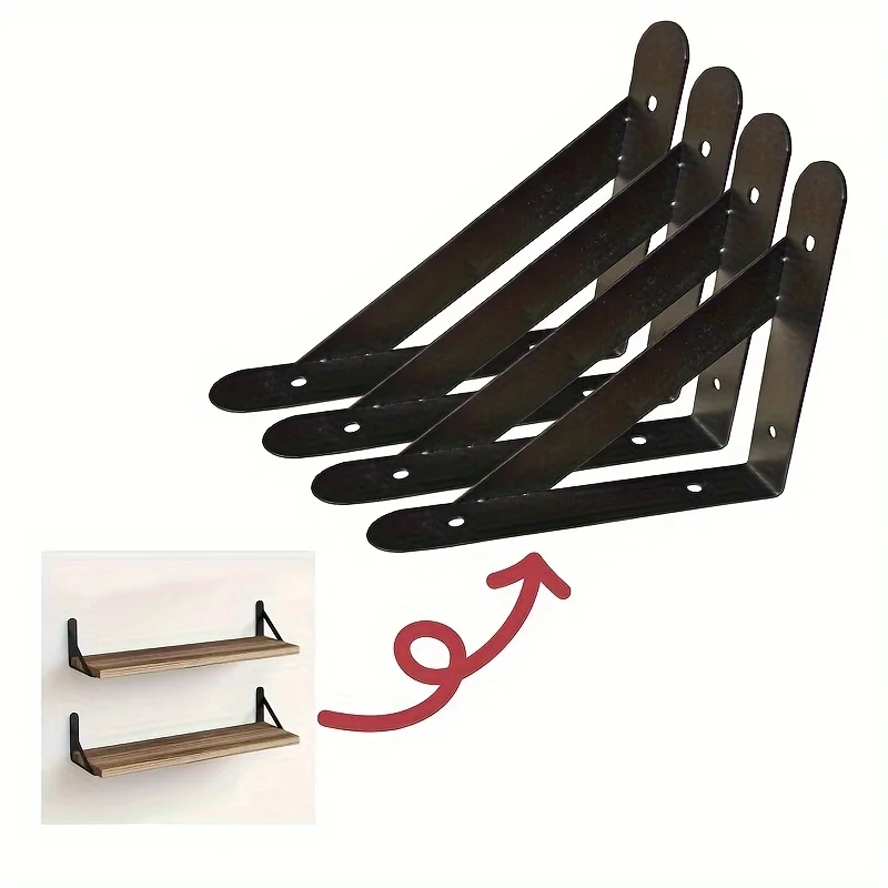 2/4pcs Black Metal Tripod Triangle Shelf Brackets, Wall Mounted Shelf Supports, Wall-Mounted Floating Bracket