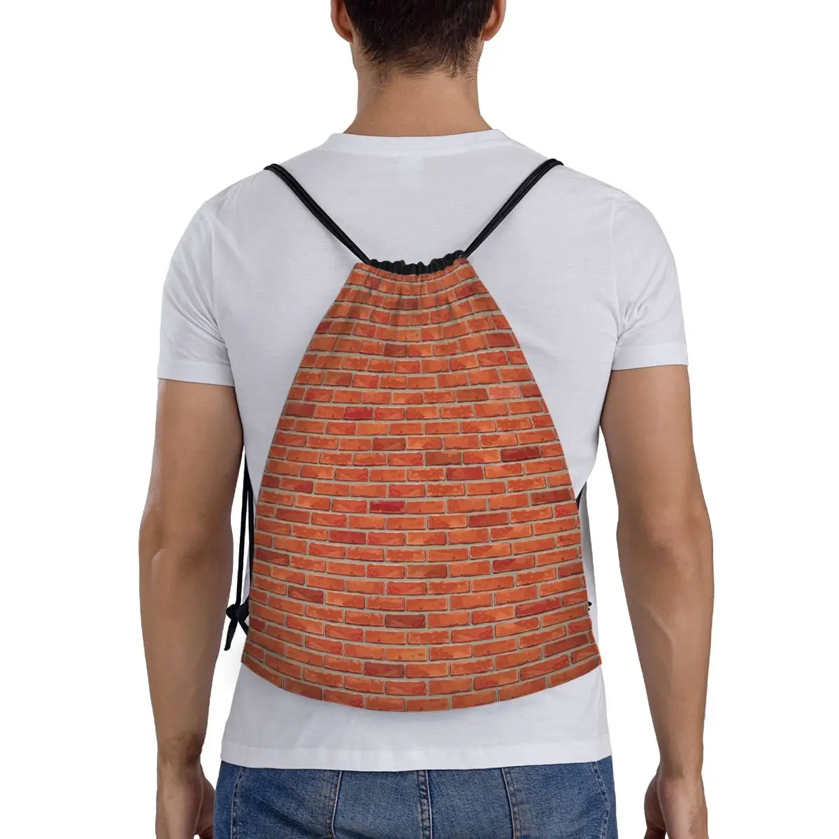 Red Brick Wall Backpacks Portable Drawstring Bags Sports Bag Book Bags for Travel School