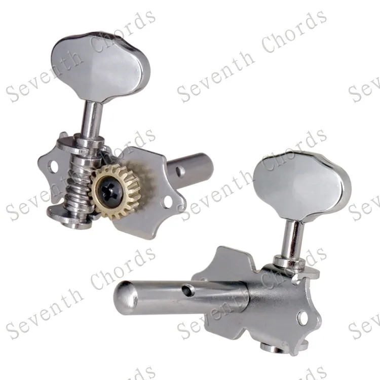 A Set 2R2L Chrome Vintage Open Gear Ukulele 4 String Guitar Tuning Pegs Keys Tuners Machine Head - Gear Ratio 1:18