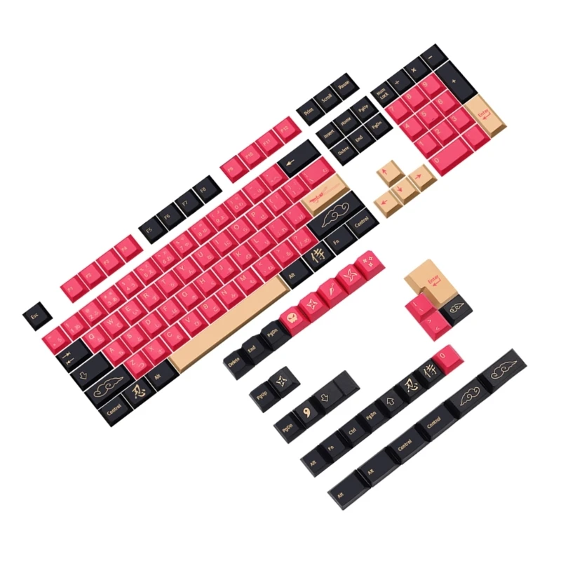 

F3KE 129pcs Dye-Subbed Japanese English PBT Keycaps Set Cherry Profile for GK61/TKL87/108 Mechanical Keyboard ISO for Key Cap