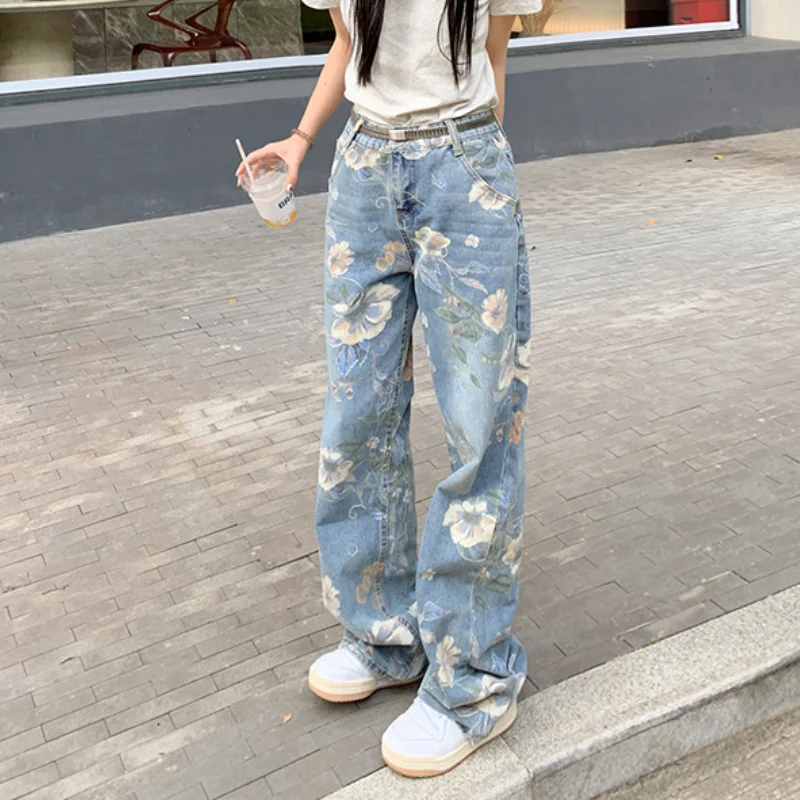 Proste spodnie Denim zapinane na guziki wysokiej talii Streetwear dżinsy Vintage lekko niebieskie dżinsy długie Y2k praca letnie niebieskie dżinsy Capris