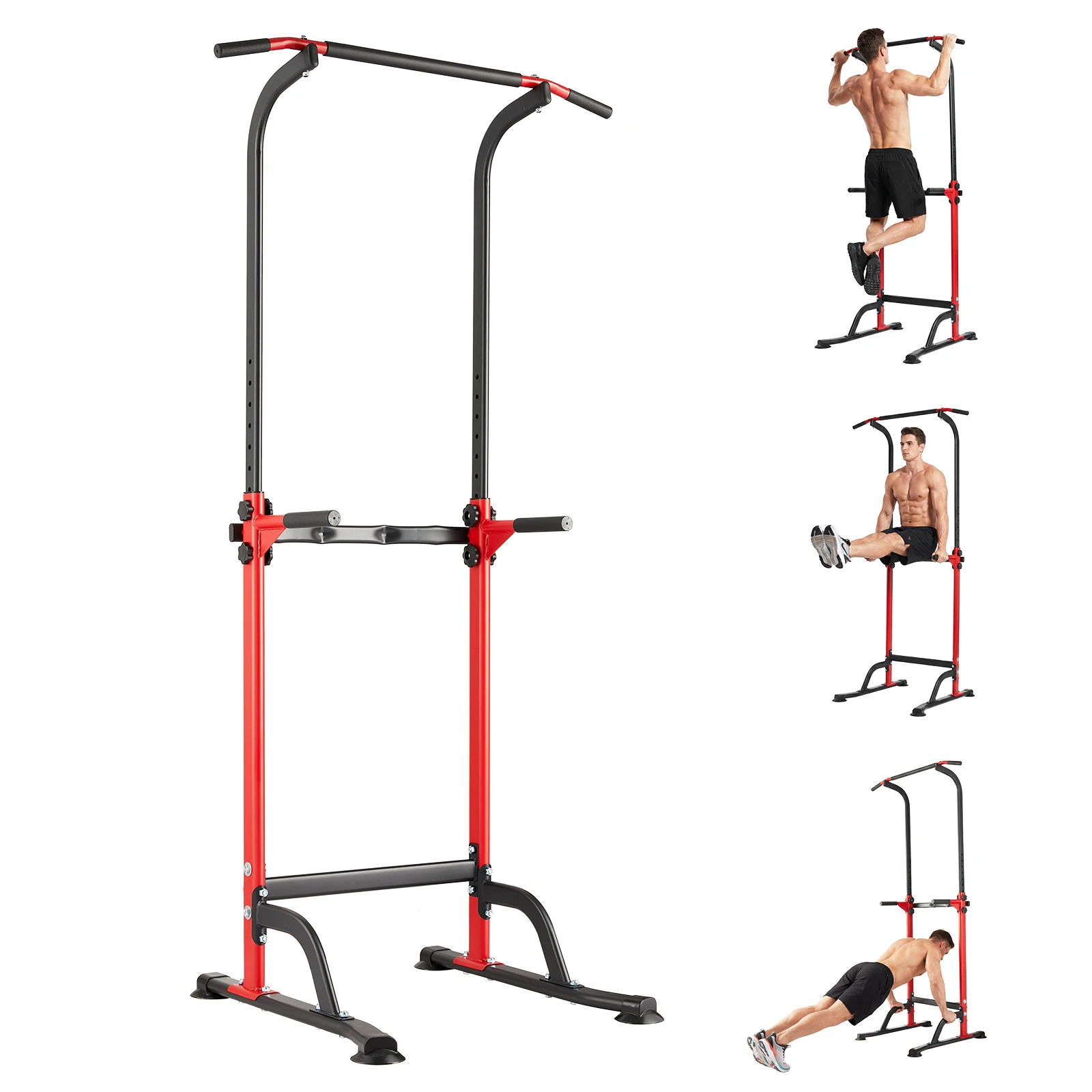 Power Tower Heim-Fitnessgerät Krafttrainingsstation mit 10 Höhenstufen, Hochbelastbarer Klimmzug-Turm mit Parallel-Dip-Griffen, Körpergewichts-Trainingsgerät für Klimmzüge, Dips, Kniebeugen,