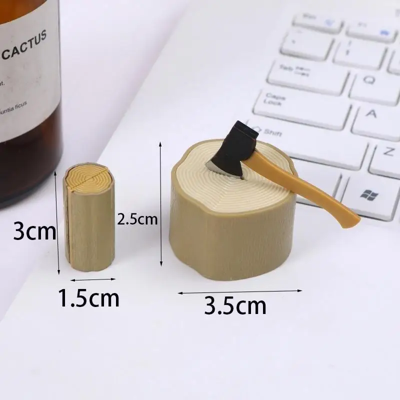 1:12 Dollhouse Miniature Simulation Plastic Axe Wood Stump Chopping Block Set Model Mini Farm Scene Decor Accessories Craft Prop