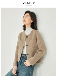 Vimly Double Faced Wool Blend Short Coat for Women 2023 Winter Fashion Office Ladies Single Breasted Long Sleeve Outerwear 50658