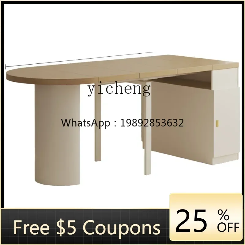 

ZZTQH cream wind retrac dining table household folding semi-round table small apartment dining table dining