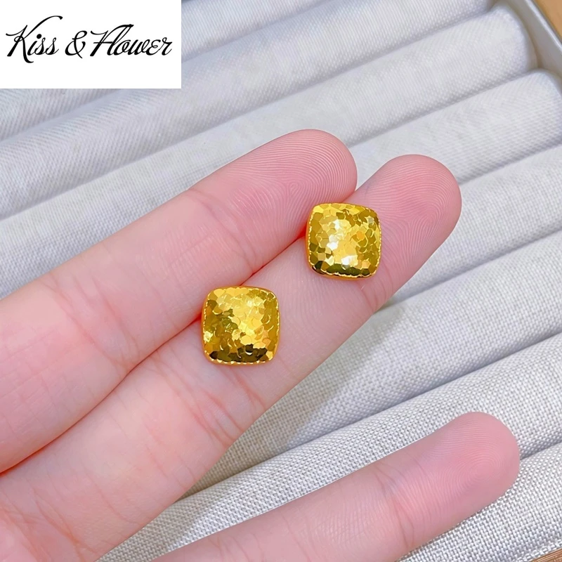 

Серьги-гвоздики KISS&FLOWER из 24-каратного золота, блестящие квадратные серьги-гвоздики для женщин, на свадьбу, день рождения, Рождество, для невесты, мамы, девушки, подарки для женщин ER531