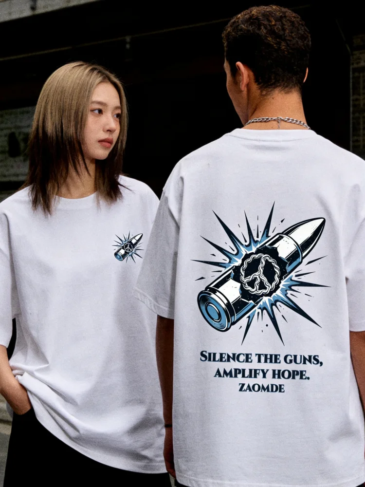 ZAZOMDE Relaxed Fit Cotton Shirt For Men With Bold Anti Violence Message Statement And Urban Fashion Aesthetic In Large Sizes