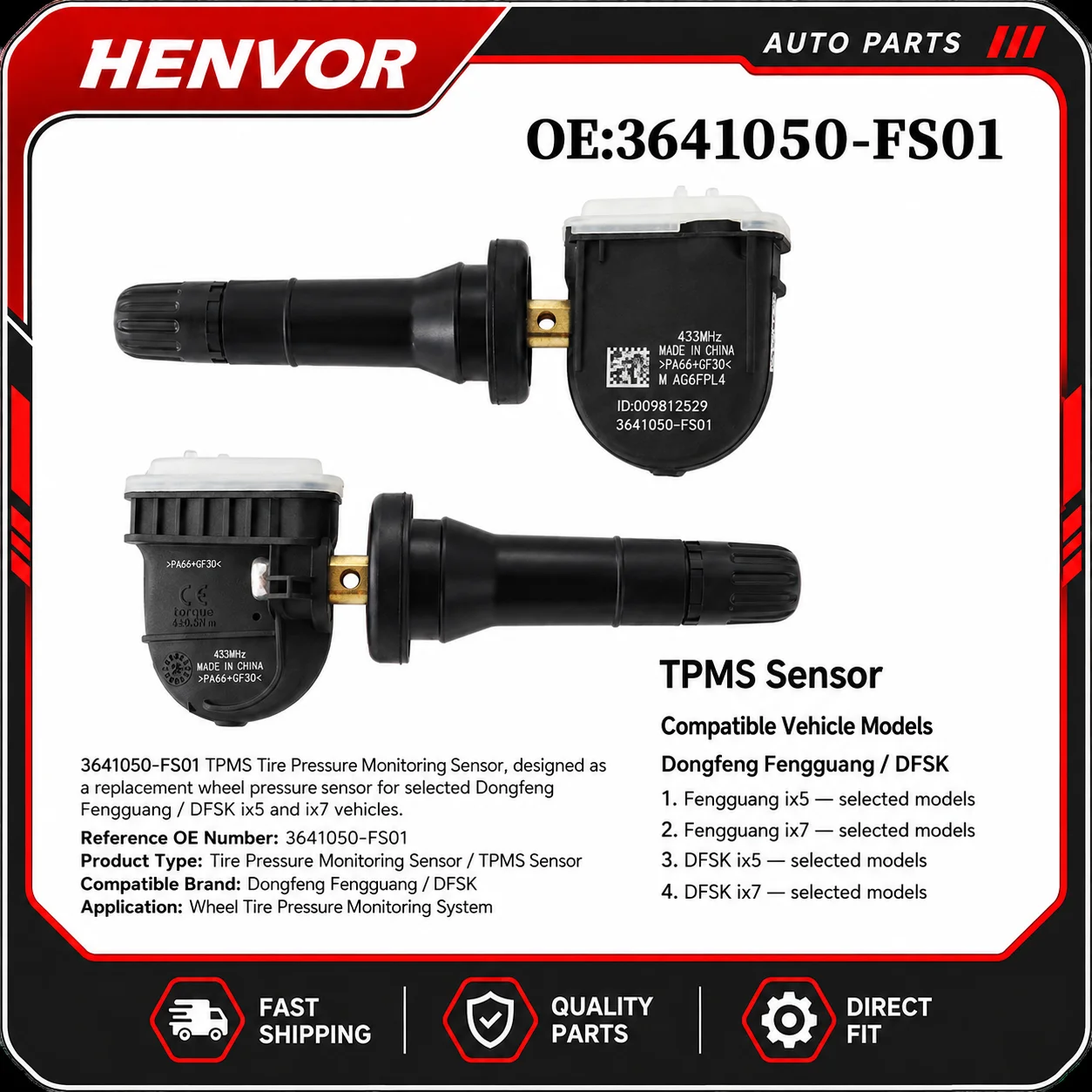 3641050-FS01 TPMS Tire Pressure Sensor for Dongfeng Fengguang ix5 ix7 Wheel Pressure Monitoring System