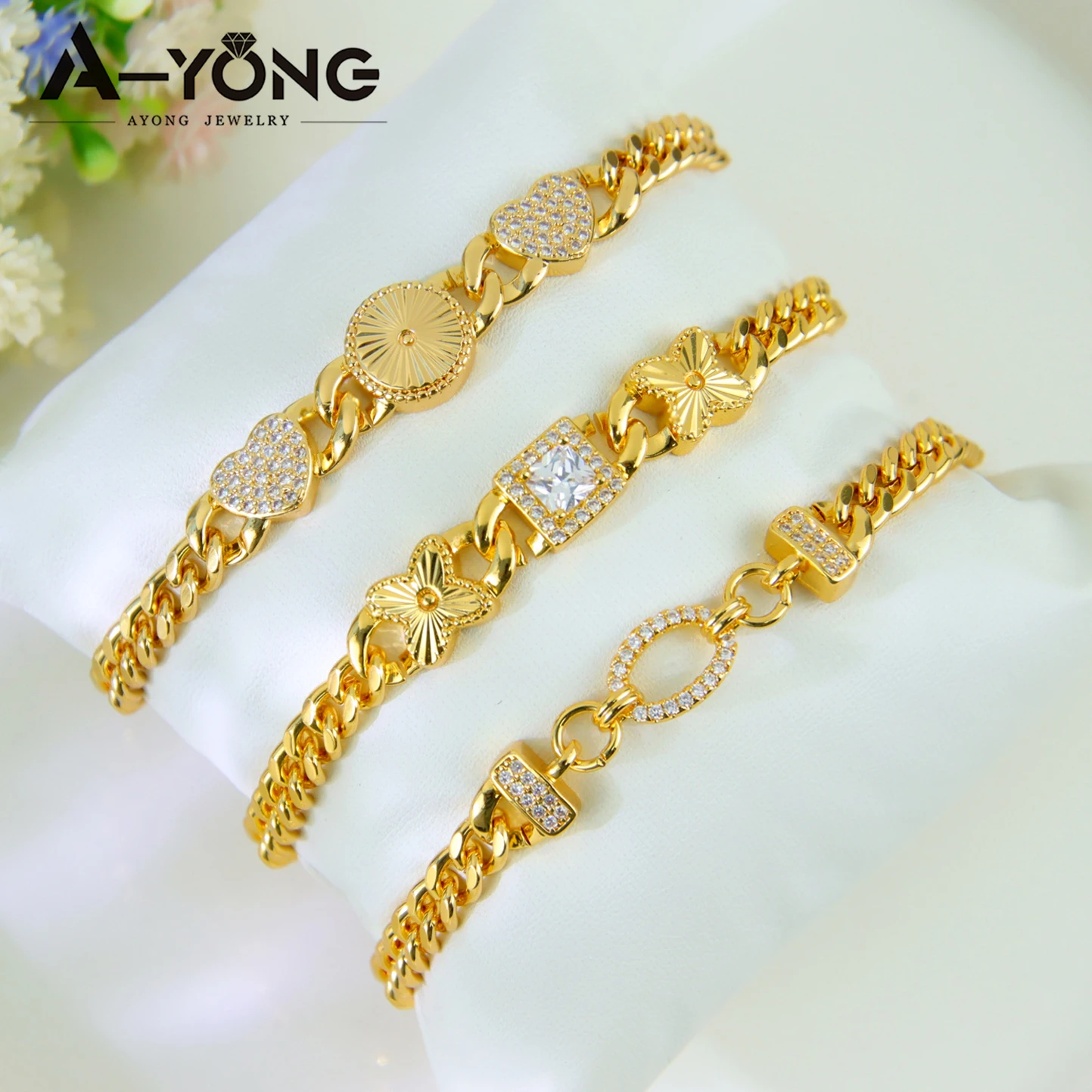 Luxury Italian Gold Plated Bracelet 21k Gold Color Dubai Zircon Charm Bangles Saudi Muslim Women Wedding Party Daily Jewelry