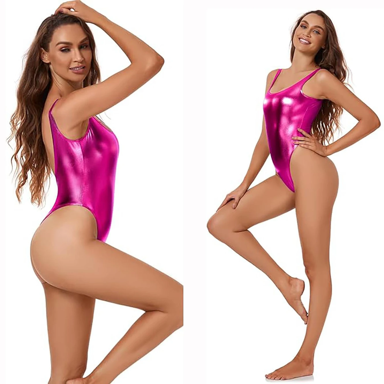 SPEERISE Body da balletto per donna Body da danza metallizzato lucido Canotta Unitard Senza maniche Body da balletto da ballo Body per adulti