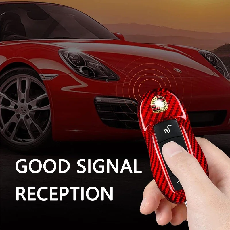 คาร์บอนไฟเบอร์ Key Fob Case Shell Cover Protector สําหรับ Porsche Cayenne Panamera Macan/718/911/918 Boxster Cayman (สีแดง)