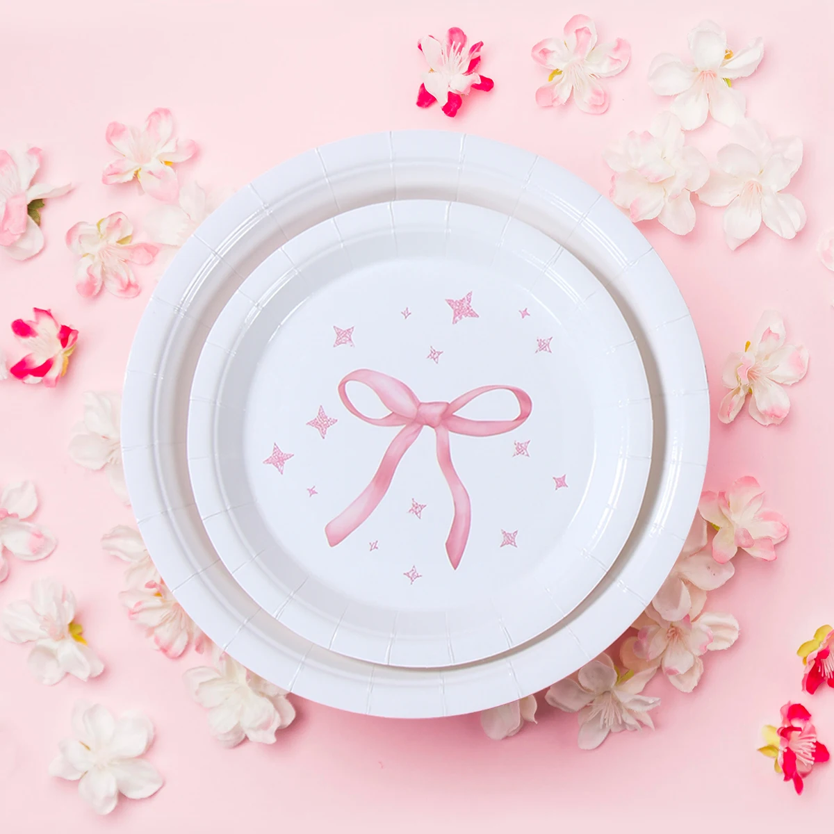 Pink Bow Theme Disposable Tableware Happy 1st Birthday Party Decoration Kids Girls Favors Balloons Gift Bag Baby Shower Supplies
