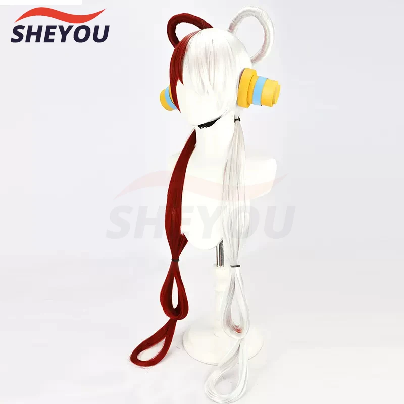 UTA Cosplay parrucca Anime RED UTA 100cm lungo mezzo rosso mezzo bianco parrucche sintetiche resistenti al calore + parrucca Cap