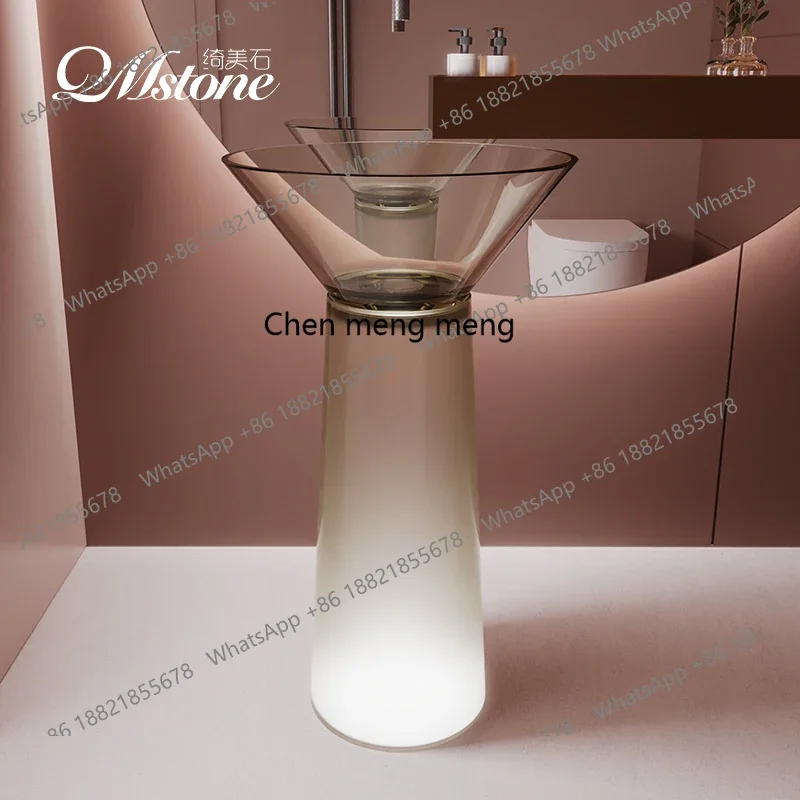 zq10 Artificial stone pure resin colored crystal transparent floor-to-ceiling hotel column wash basin