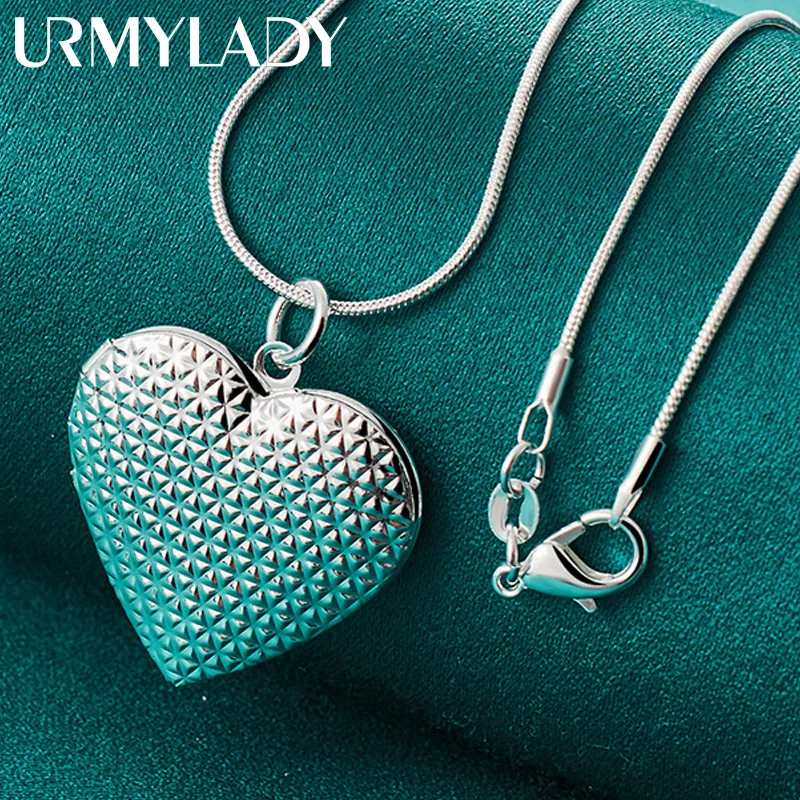 URMYLADY 925 Sterling Silver Heart Photo Frame 16/18/20/22/24/26/28/30 Inch Pendant Necklace For Women Wedding Fashion Jewelry