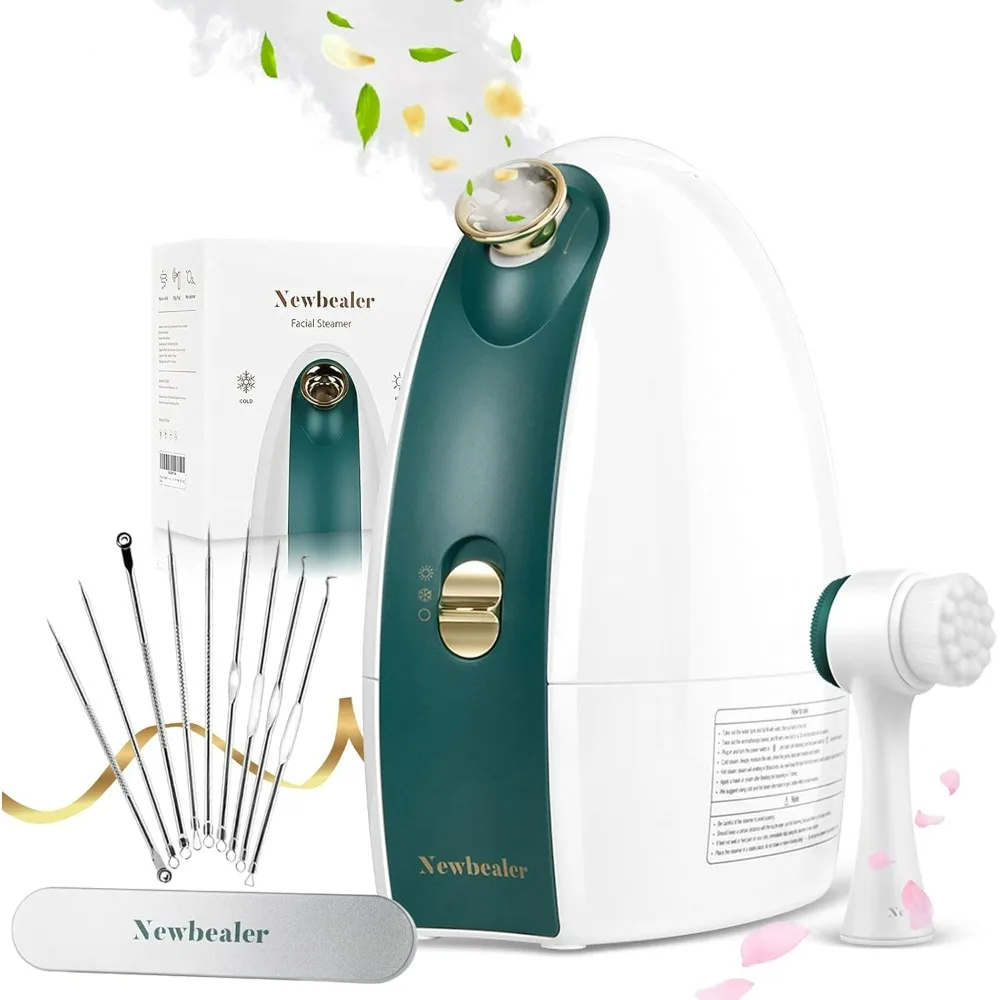 Facial Steamer, 3in1 Aromatherapy, 20 Min Hot & 60 Min Cold Nano Ionic Steam, Bonus 9-Piece Blackhead Remover Kit and Face Brush