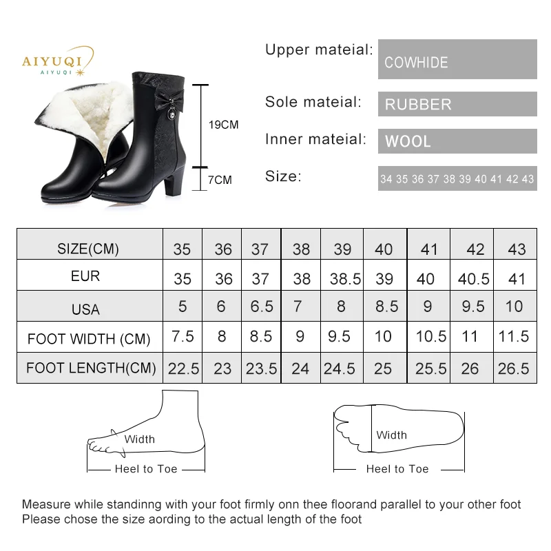 AIYUQI Winter Boots Women Wool Keep Warm 2024 New Genuine Leather Shoes Woman Boots Fashion Bow Female Fashion Boots Thick Heel