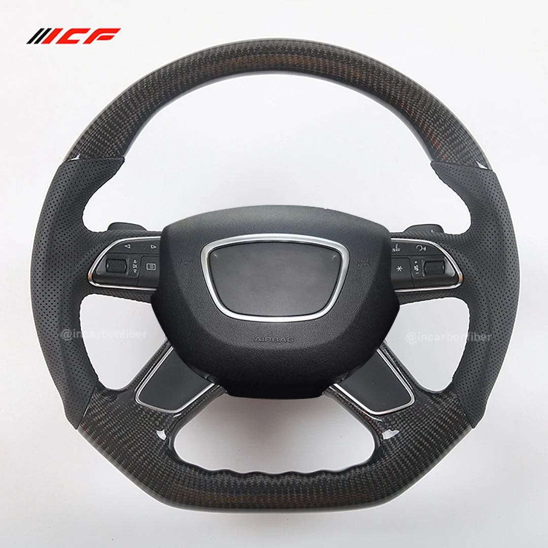 Carbon Fiber Steering Wheel for Audi A6 A8 Perforated Leather Multiple Customized Solutions