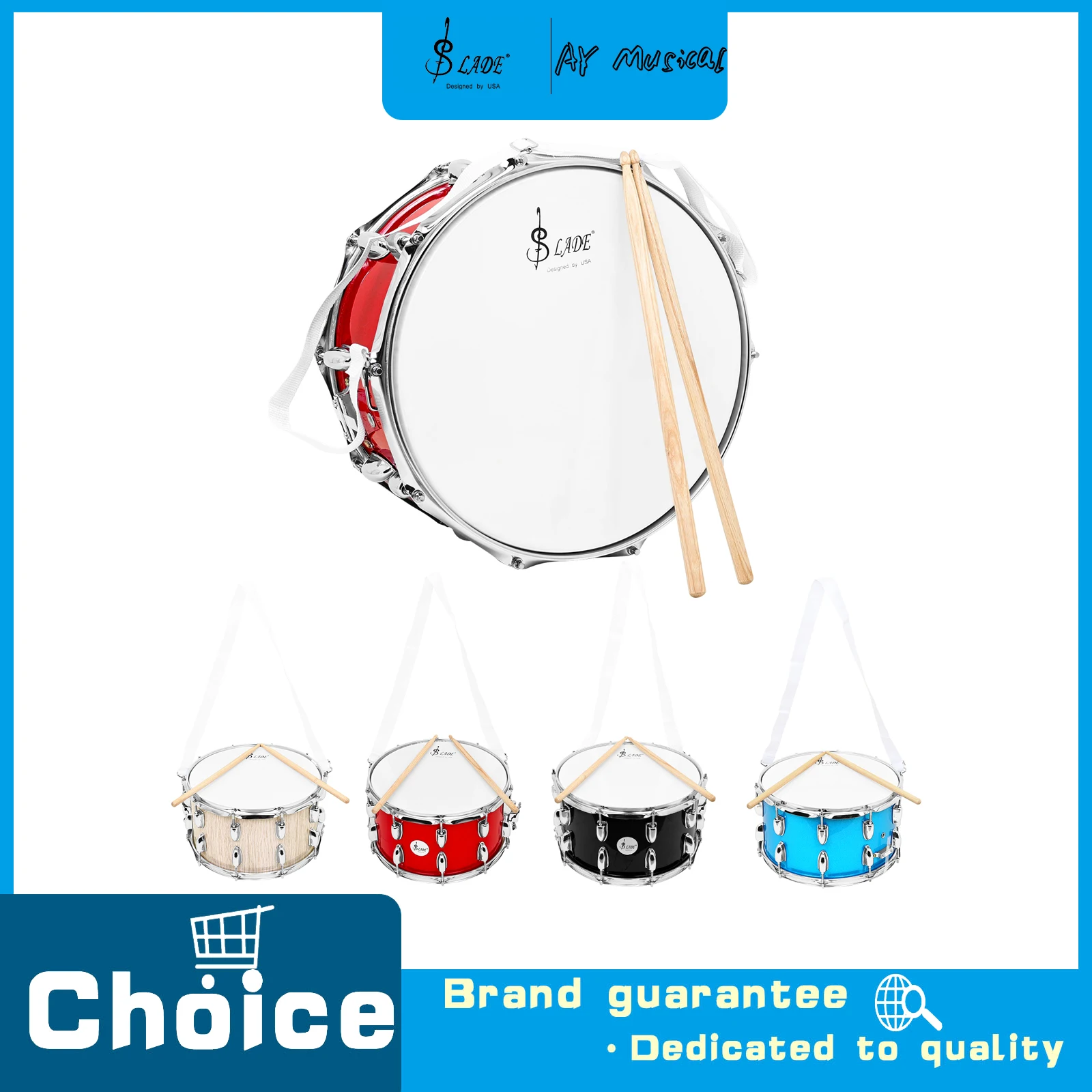 SLADE 14x8inch Snare Drum Solid Wood Material Snare Drum Stainless Steel Edges Suitable for Professional Practice Performance