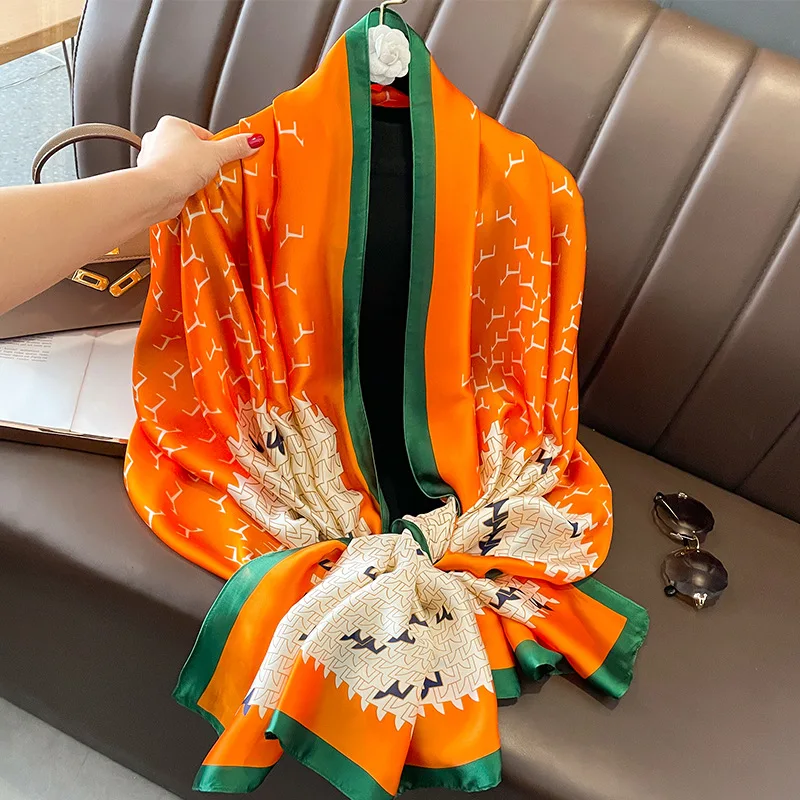 Women The Four Seasons Shawls Popular 2023 Style Beach Bandanna Luxury Sunscreen 180X90CM Scarves New Design Square Silk Scarf