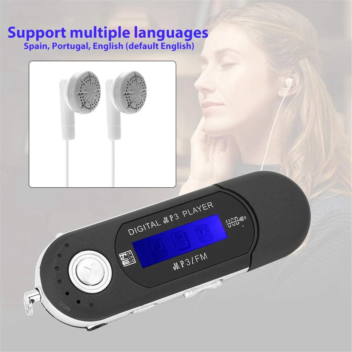 مشغل MP3 A24R مع سماعة أذن سعة 8 جيجابايت، مشغل موسيقى MP3 USB محمول مع شاشة LCD وراديو FM للمشي والجري (أسود)