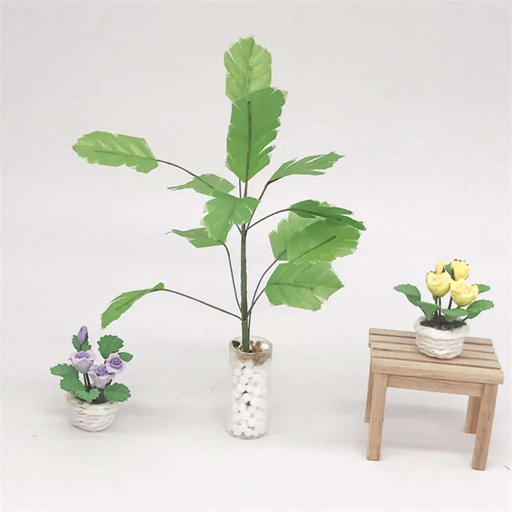Premium Miniature Banana Tree Realistic Foliage Decor for Dollhouse Garden Study Room Bedroom Modern Minimalist Indoor Outdoor