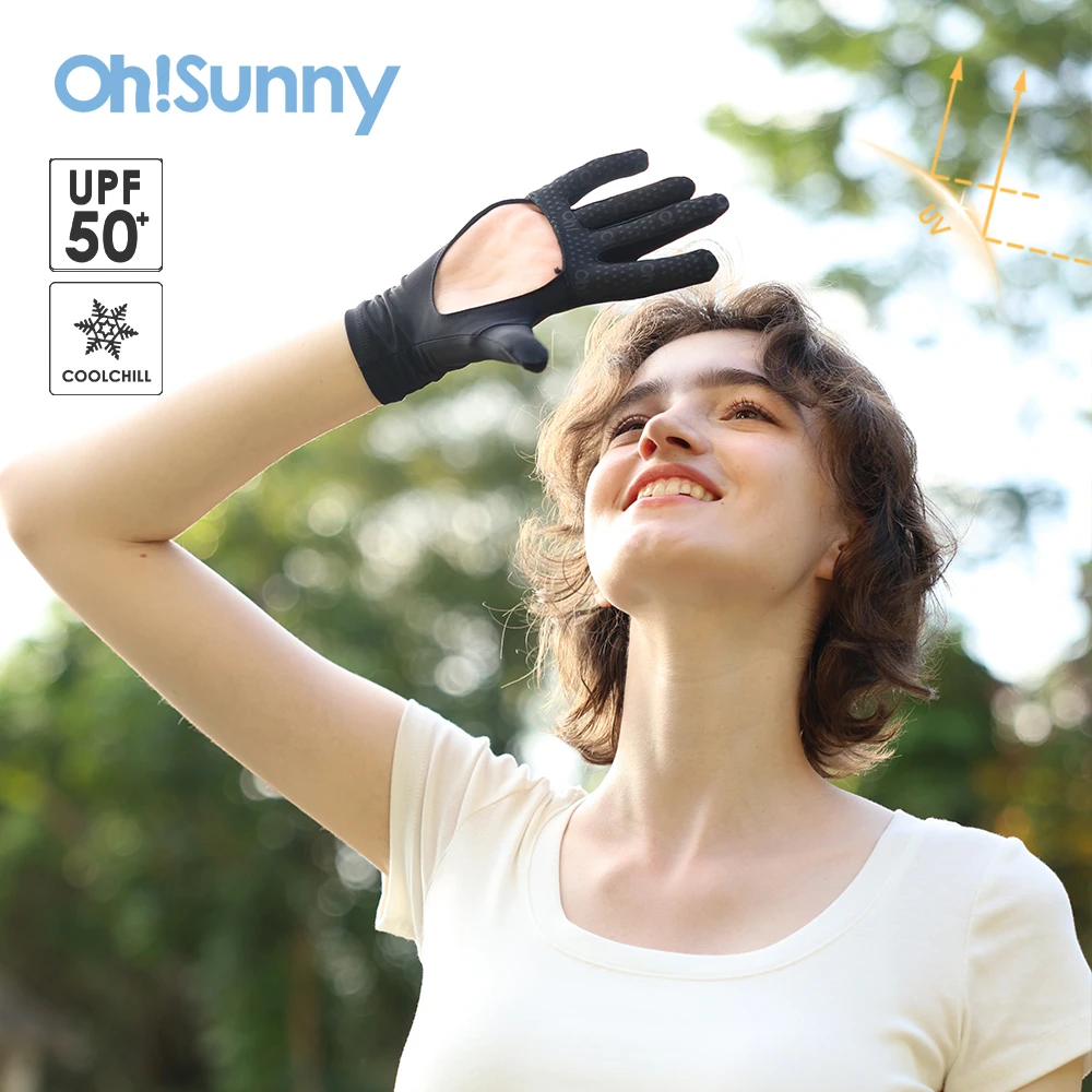 OhSunny Women Fashion Driving Gloves Anti-Skid Hollow Out Palm Thin Soft Cooling Sun Protection UPF50+ Glove for Cycling