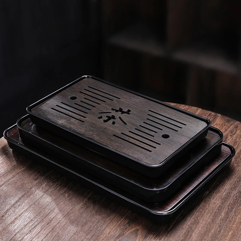 Chinese Bamboo Panel Kung Fu Tea Tray with Melamine Bottom Minimalist Home Use Tea Set Accessory Small Storage Tea Tray