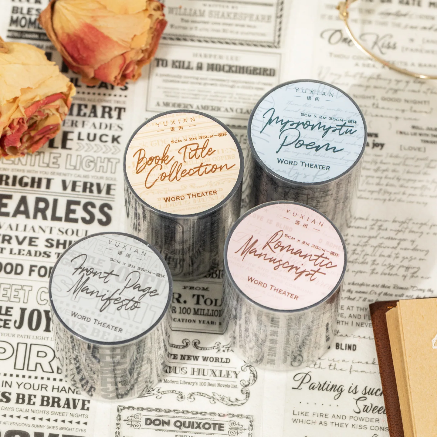 Word Theater Series Vintage English Text Landscape PET Tape Creative DIY Journal Material Collage Scrapbooking Stationery