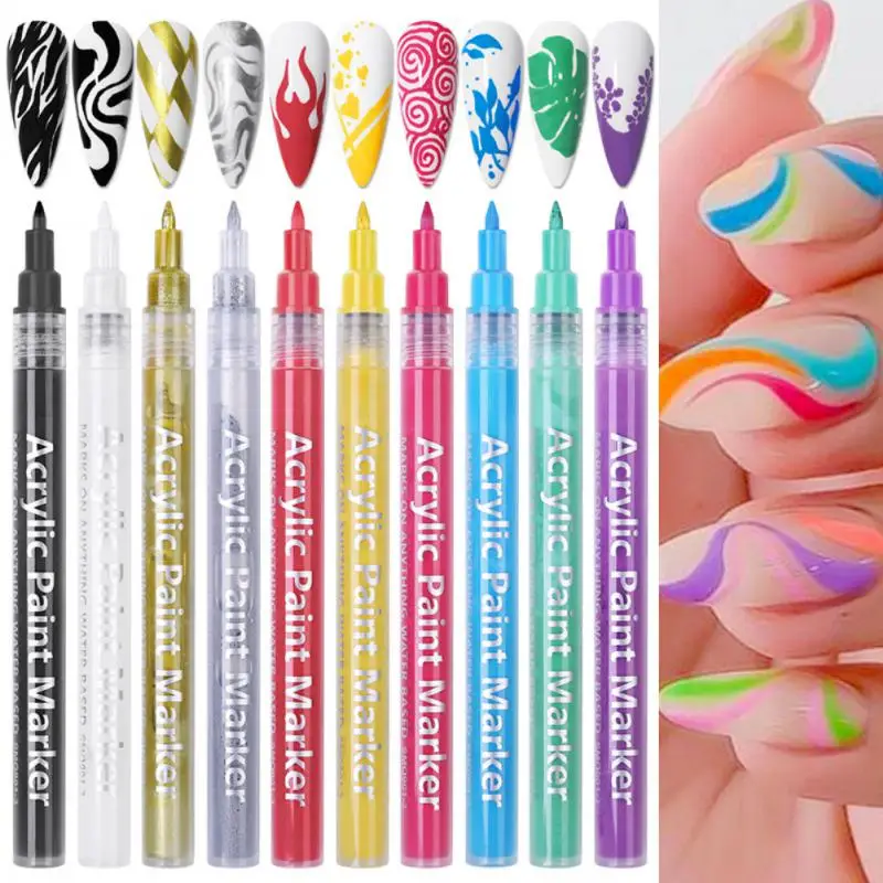 Black White Gold Silver Painting Gel Polish Nail Brush Nail Art Graffiti Pen Acrylic Wave Stripe Abstract Lines Drawing Pen