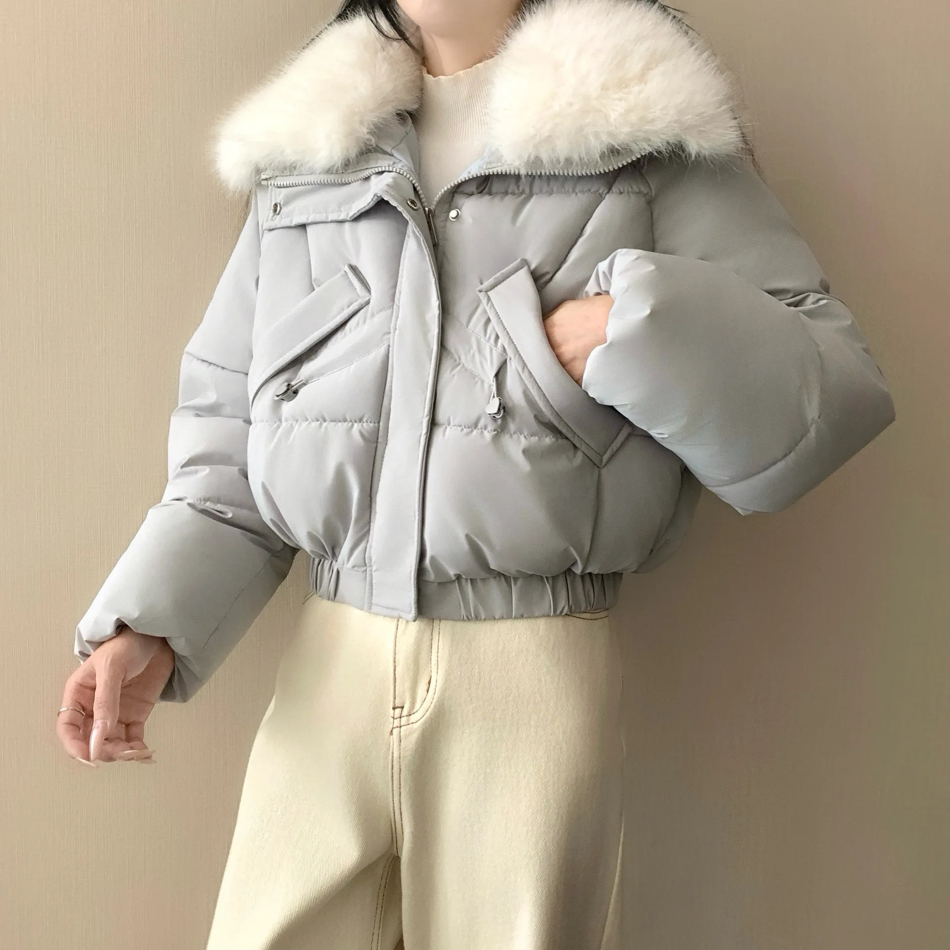 

Thicken Short Women Winter Jacket Korean Down Cotton Coat Casual Warm Fur Cropped Parkas Chic Streetwear Female Parkas Outerwear