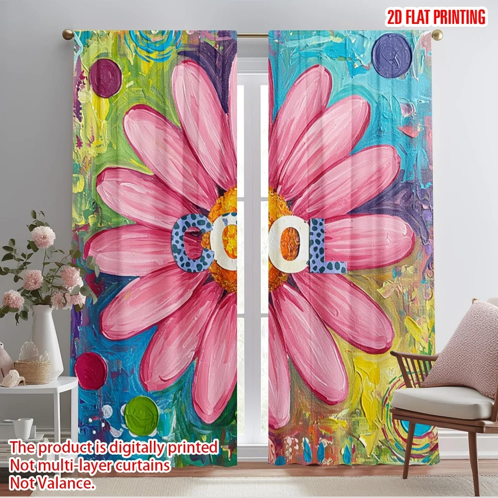 

2pcs 2D flat printing Window Curtains Cool Flower Polyester Without Electricity Party Decorations Use for Photo Booths Birthdays
