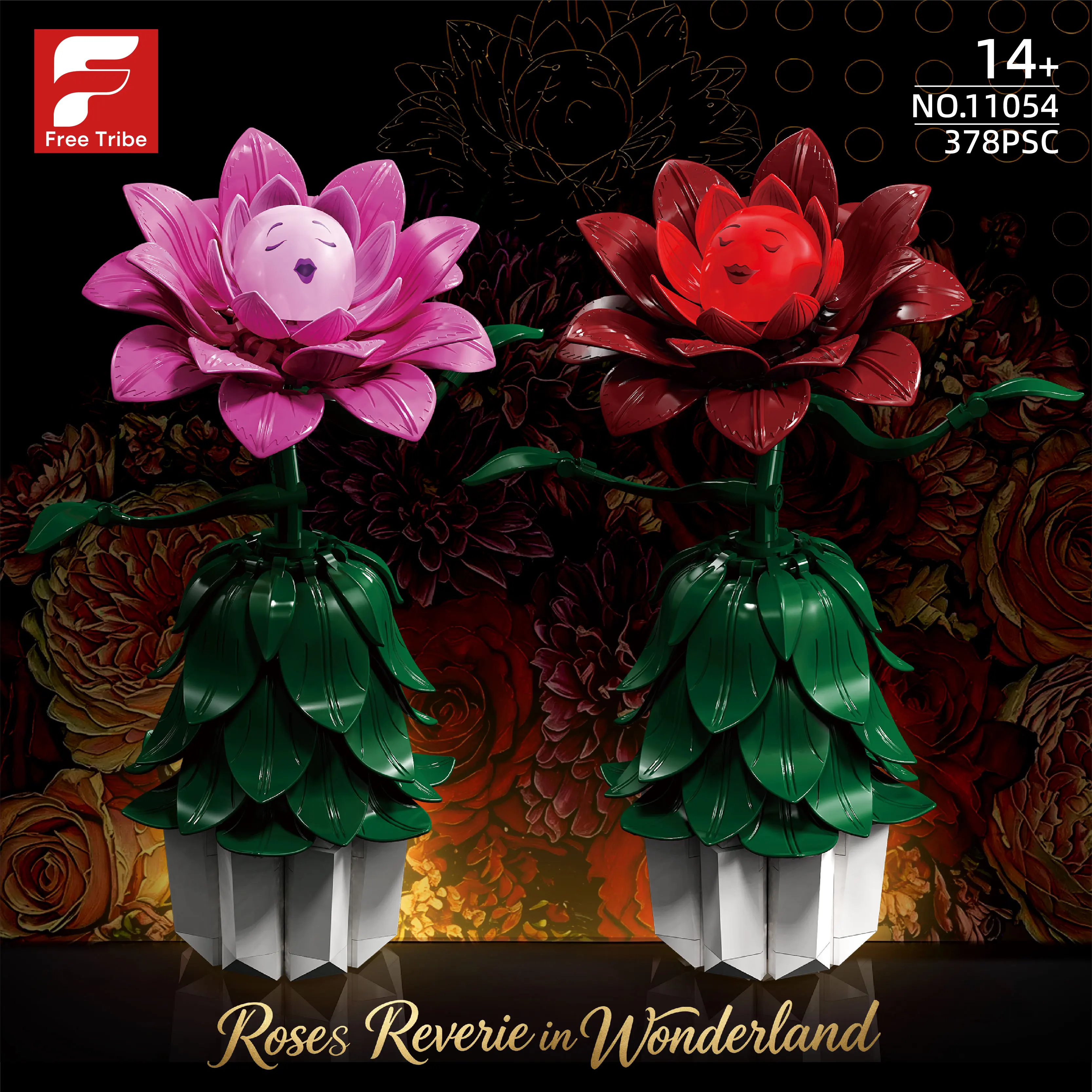 378PCS Double Rose Building Blocks Smile Flower Bouquet Vase Model Bricks Home Decoration Educational Toy Romantic Holiday Gift view 2