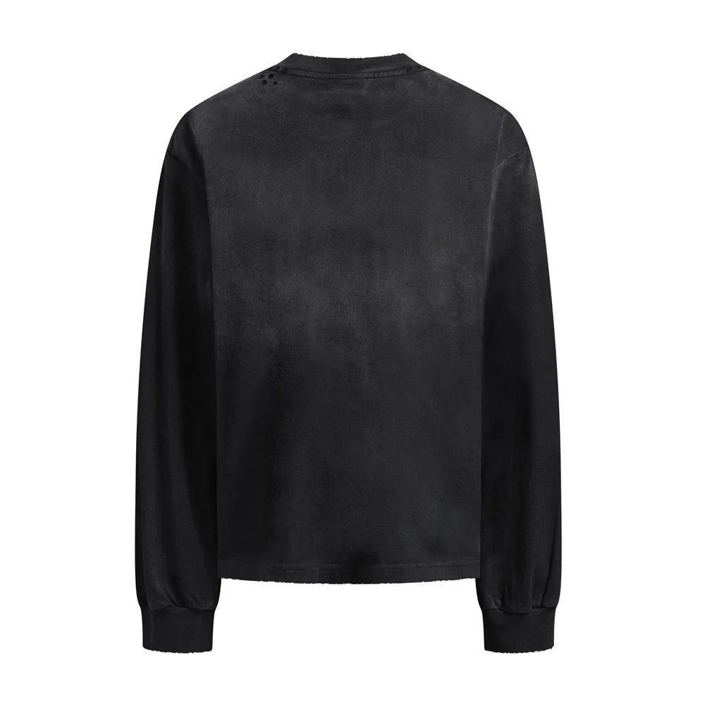 MWJLPWQ Abstract Graffiti Portrait Dark-Style Long-Sleeve T-Shirt Spray-Dyed Distressed Cotton Round Neck Frayed Edges Top 20407