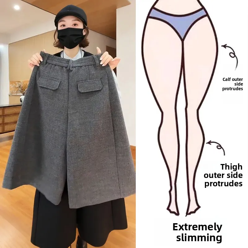 

Women's Wide Leg Seven-Foot Pants Autumn Winter plus Size Loose Straight Cut Thermal Casual High Waist Trousers