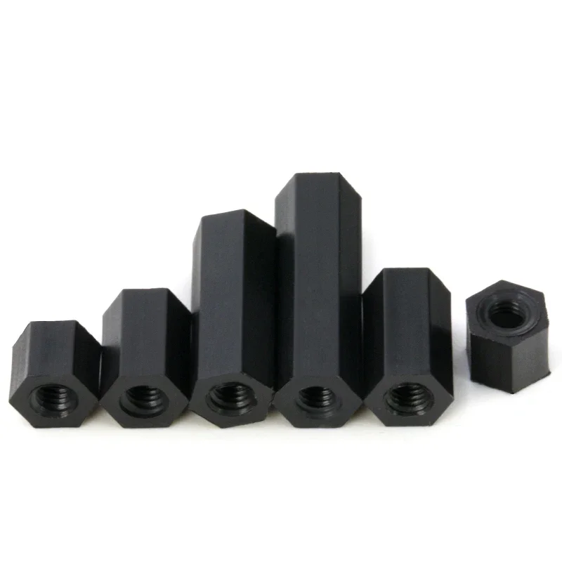 10~30 Pcs Nylon Plastic Long Hex Nut Black Nylon Double Pass Hexagonal Isolation Post M2 M2.5 M3 M4 M5 M6 Spacer Motherboard