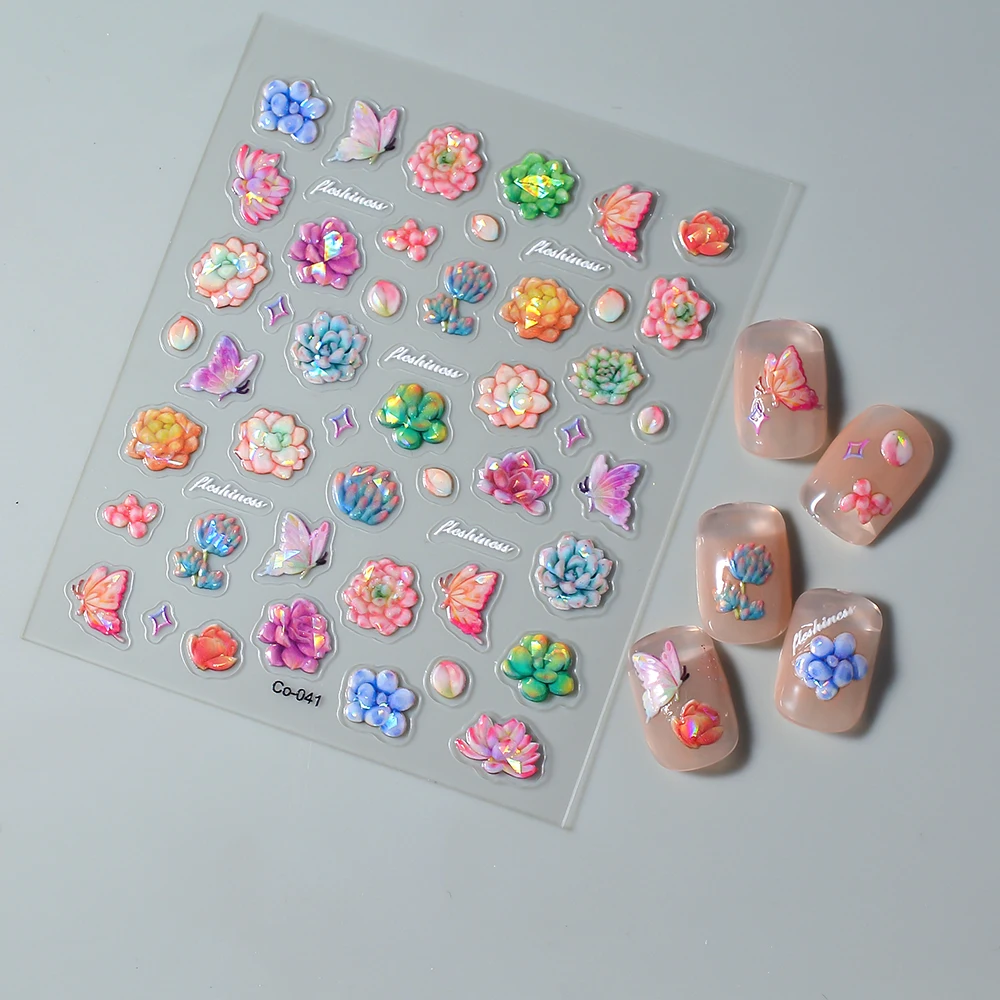 Succulent Plants 5D Nail Sticker Fancy Nail Decorative Jellry Design OEM Nail Sticker Slider Manicure CO-041