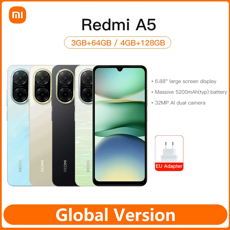 Versão global xiaomi redmi a5 smartphone 32mp ai câmera dupla 6.88 "display unisoc t7250 cpu 5200mah bateria 15w carregamento rápido