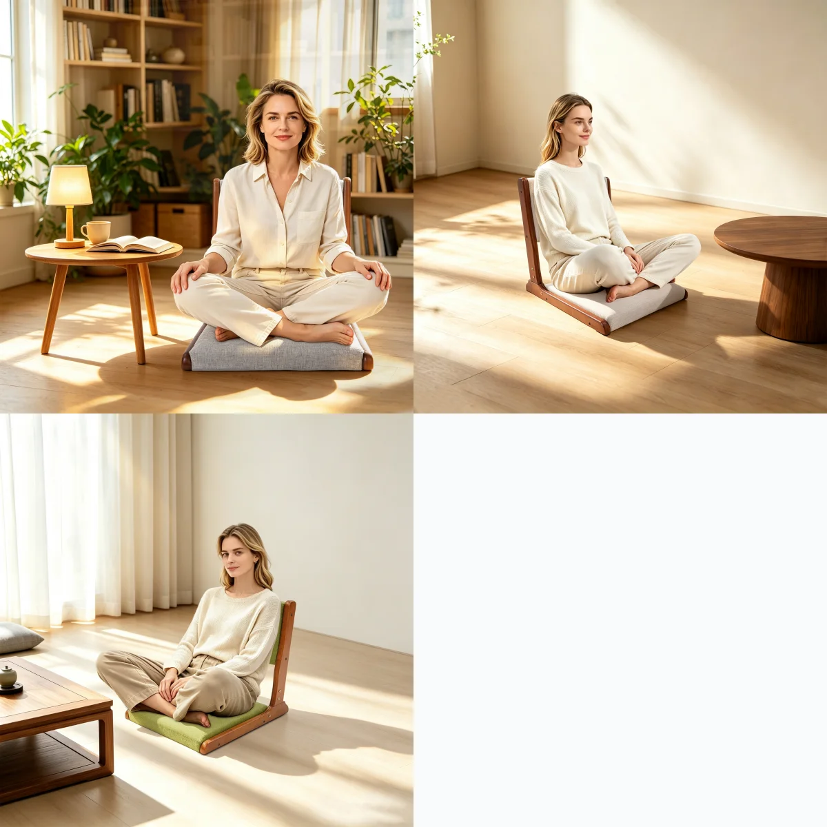 Foldable Floor Chair, Wooden Floor Lounge Chair, Folding Floor Seat With Ergonomic Backrest & Anti-Slip Pads For Apartment Dorm Tatami Room Bay Window Reading Gaming Meditation