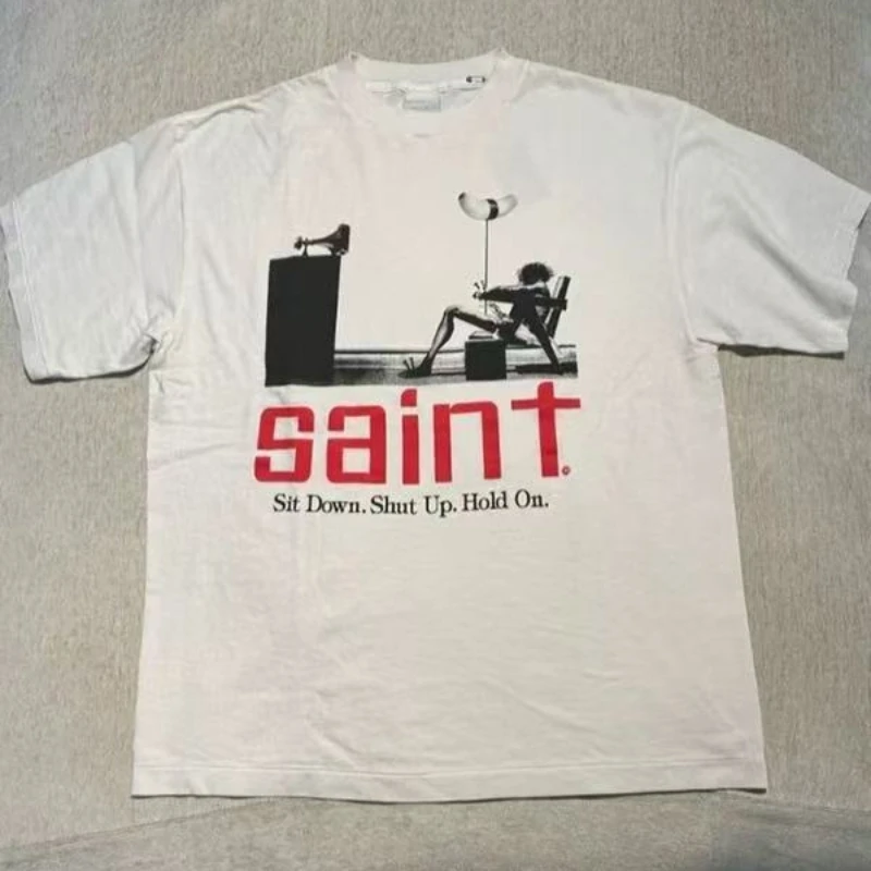 

Saint New Short-sleeved Tee Graffiti Print Vintage Washed Hip-hop Street Men Women T-shirt