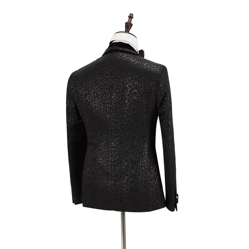 Setelan Pria Berkancing Dua Baris Bunga Set 2 Potong Tuksedo Pernikahan Pria Jaket Mewah Slim Fit dengan Celana Blazer Setelan Jacquard Formal